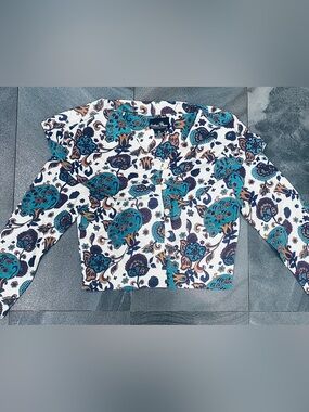 Vintage Women’s Paisley Floral long Sleeve top Rose buttons size S